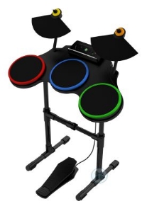 The drum peripheral used in GH World Tour. It includes three drum pads, two cymbal pads, and a bass drum pedal.