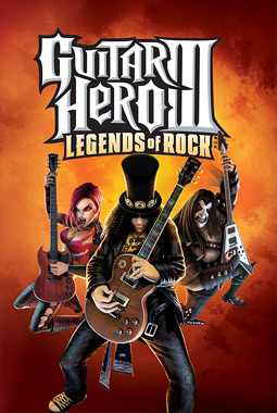 Guitar Hero III: Legends of Rock box art, featuring Judy Nails, Slash and Lars Ümlaüt.